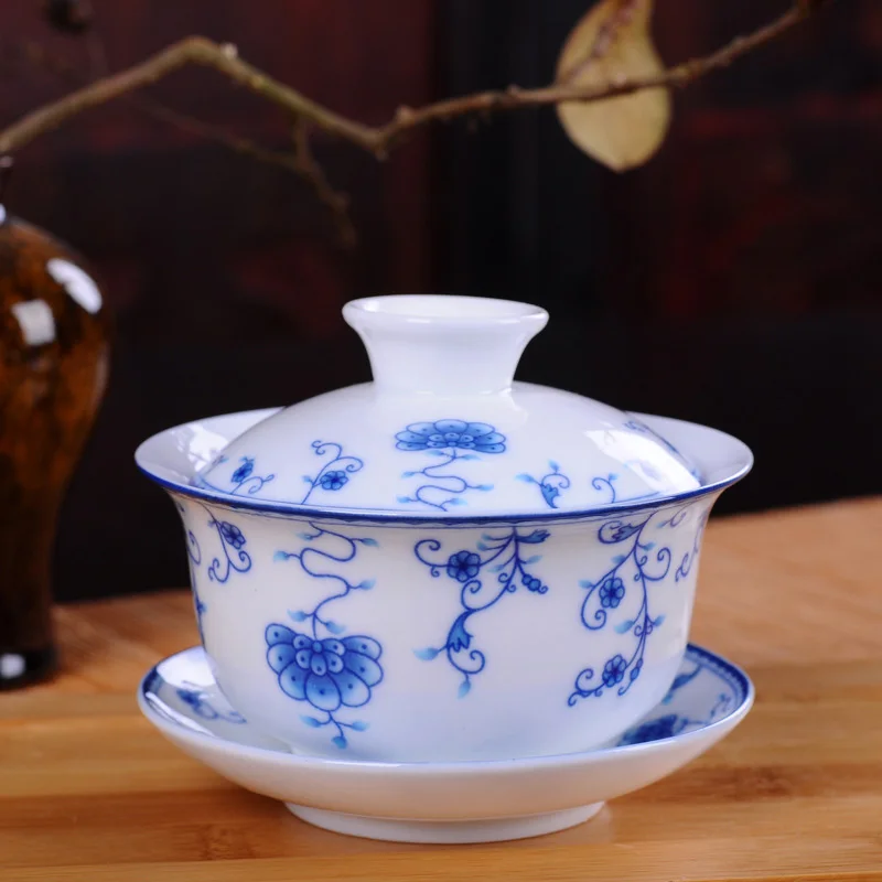 Matcha Bowl Chawan - Beyaz porselen mavi ve beyaz seramik
