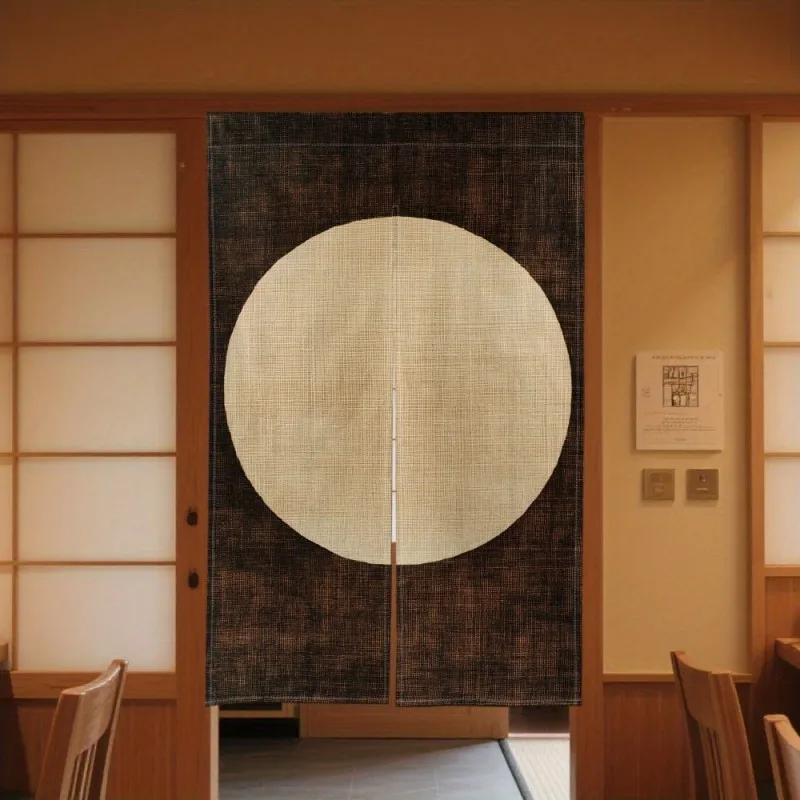 Noren Curtain Doorway - Japon Zen Mürekkep Boyama Manzara Güneş