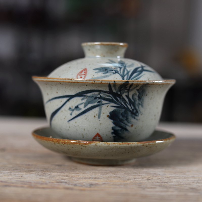 Matcha Bowl Chawan - Handpainted Çin Sancai Gaiwan Çömlek çay